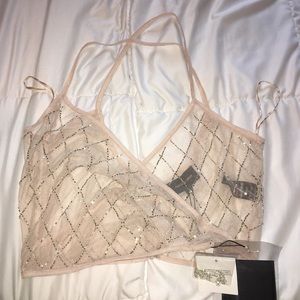 MISSGUIDED BEAUTIFUL SHEER PINK CROP TOP